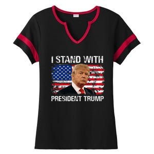 I Stand President Trump American Flag Trump 2024 Ladies Halftime Notch Neck Tee