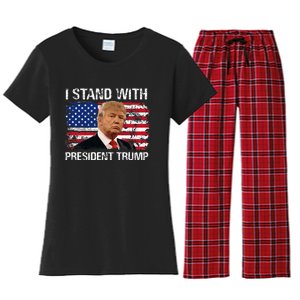 I Stand President Trump American Flag Trump 2024 Women's Flannel Pajama Set