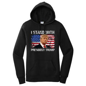 I Stand President Trump American Flag Trump 2024 Women's Pullover Hoodie