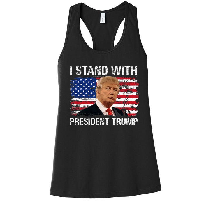 I Stand President Trump American Flag Trump 2024 Women's Racerback Tank