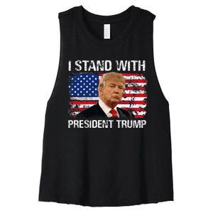 I Stand President Trump American Flag Trump 2024 Women's Racerback Cropped Tank