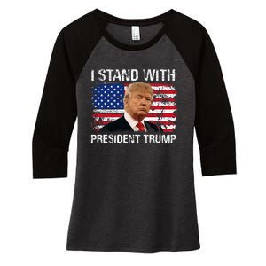 I Stand President Trump American Flag Trump 2024 Women's Tri-Blend 3/4-Sleeve Raglan Shirt