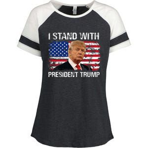 I Stand President Trump American Flag Trump 2024 Enza Ladies Jersey Colorblock Tee