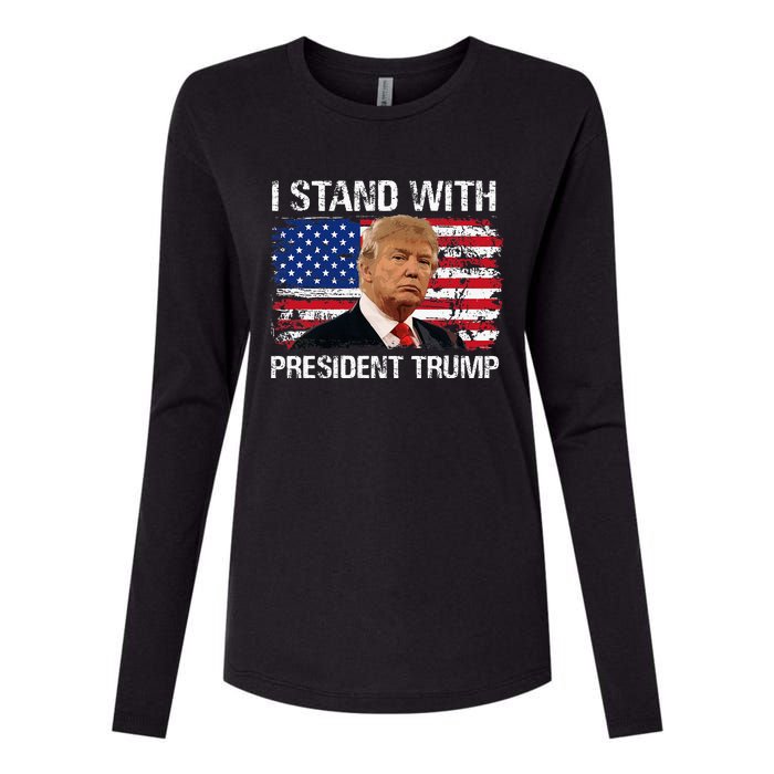 I Stand President Trump American Flag Trump 2024 Womens Cotton Relaxed Long Sleeve T-Shirt