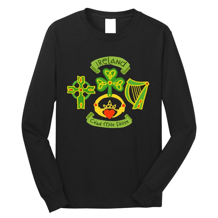 Ireland Saint Patrick's Day Celtic Cross Shamrock Green Long Sleeve Shirt