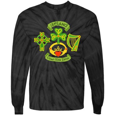 Ireland Saint Patrick's Day Celtic Cross Shamrock Green Tie-Dye Long Sleeve Shirt