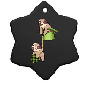 Irish St Patricks Day Fishing Sloth Shamrock Plaid Ireland Gift Ceramic Star Ornament