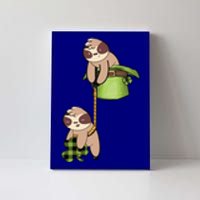 Irish St Patricks Day Fishing Sloth Shamrock Plaid Ireland Gift Canvas