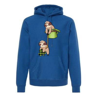 Irish St Patricks Day Fishing Sloth Shamrock Plaid Ireland Gift Premium Hoodie