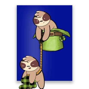 Irish St Patricks Day Fishing Sloth Shamrock Plaid Ireland Gift Poster