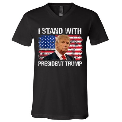 I Stand President Trump American Flag Trump 2024 V-Neck T-Shirt
