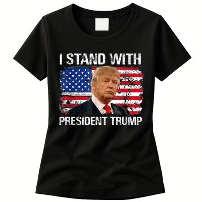 I Stand President Trump American Flag Trump 2024 Womens T-Shirt