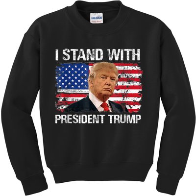 I Stand President Trump American Flag Trump 2024 Kids Sweatshirt