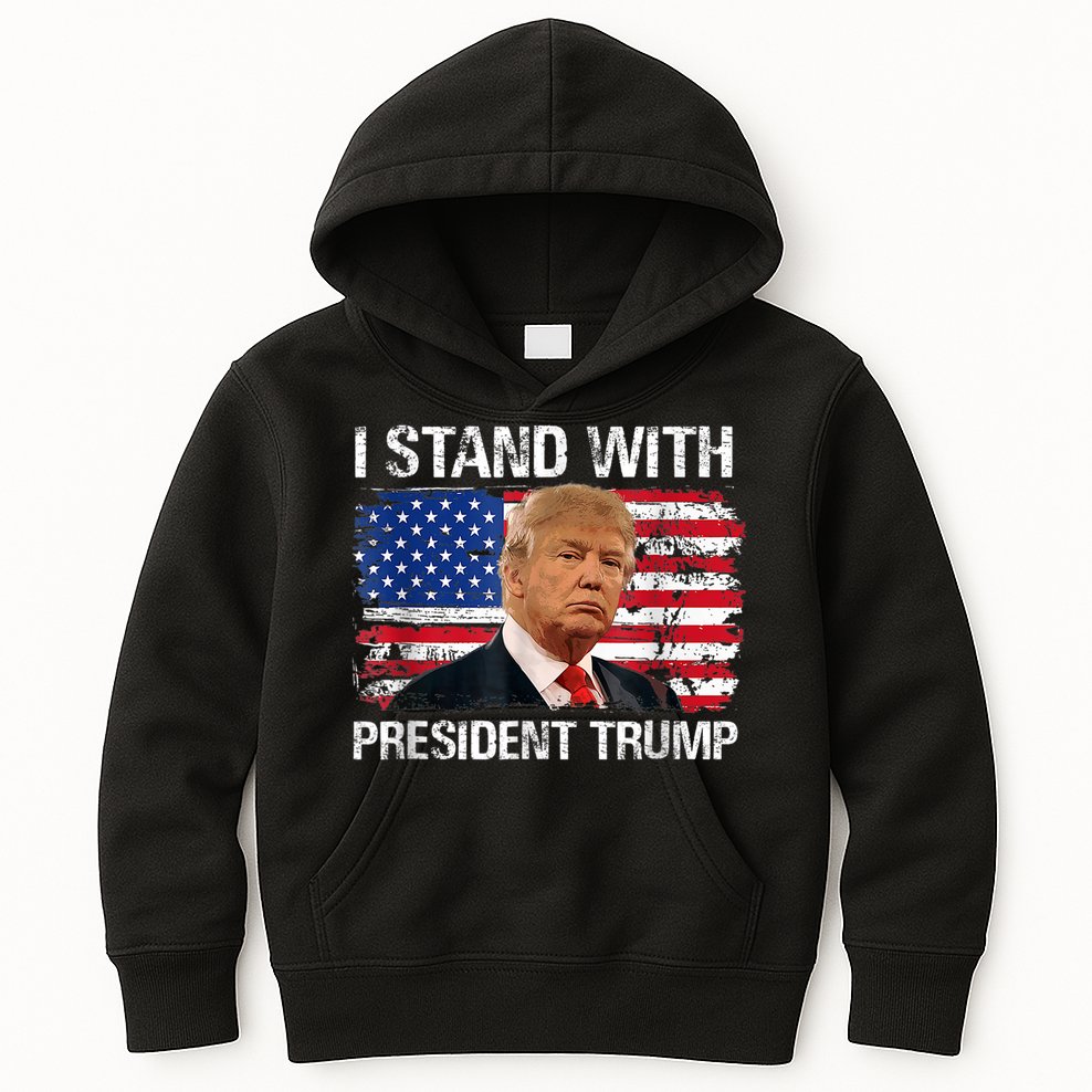 I Stand President Trump American Flag Trump 2024 Kids Hoodie