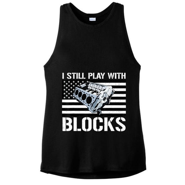 I Still Play With Blocks American Flag Car Auto Mechanic Ladies PosiCharge Tri-Blend Wicking Tank