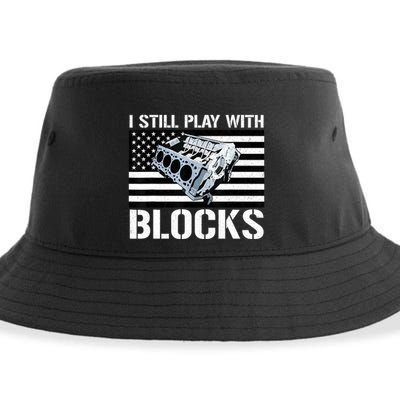 I Still Play With Blocks American Flag Car Auto Mechanic Sustainable Bucket Hat