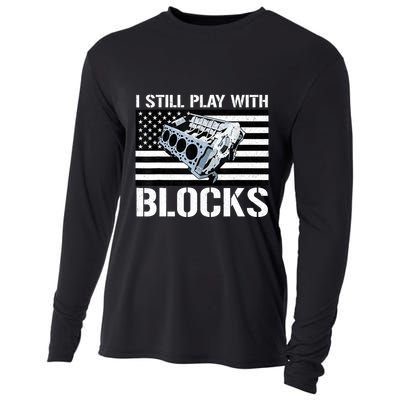 I Still Play With Blocks American Flag Car Auto Mechanic Cooling Performance Long Sleeve Crew