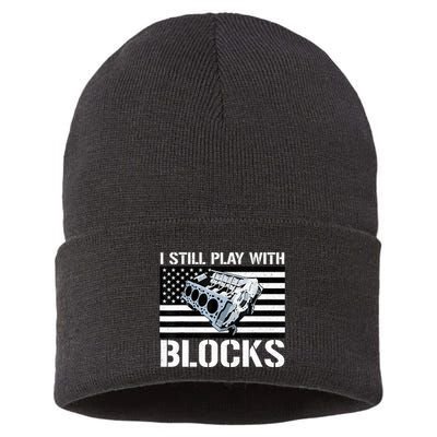 I Still Play With Blocks American Flag Car Auto Mechanic Sustainable Knit Beanie