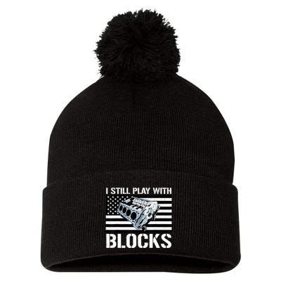 I Still Play With Blocks American Flag Car Auto Mechanic Pom Pom 12in Knit Beanie