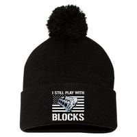 I Still Play With Blocks American Flag Car Auto Mechanic Pom Pom 12in Knit Beanie