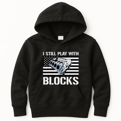 I Still Play With Blocks American Flag Car Auto Mechanic Kids Hoodie