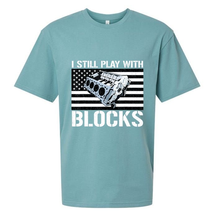 I Still Play With Blocks American Flag Car Auto Mechanic Sueded Cloud Jersey T-Shirt