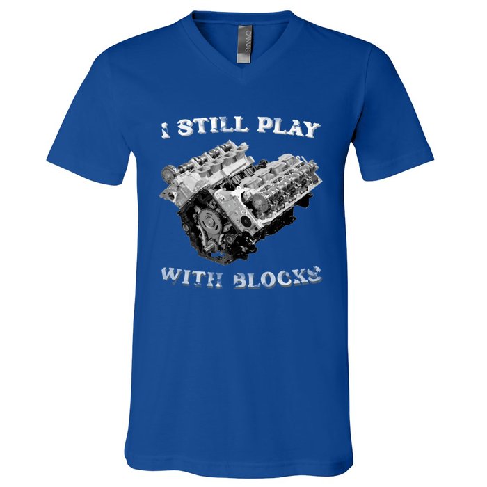 I Still Play With Blocks Racing Maintenance Vintage V-Neck T-Shirt