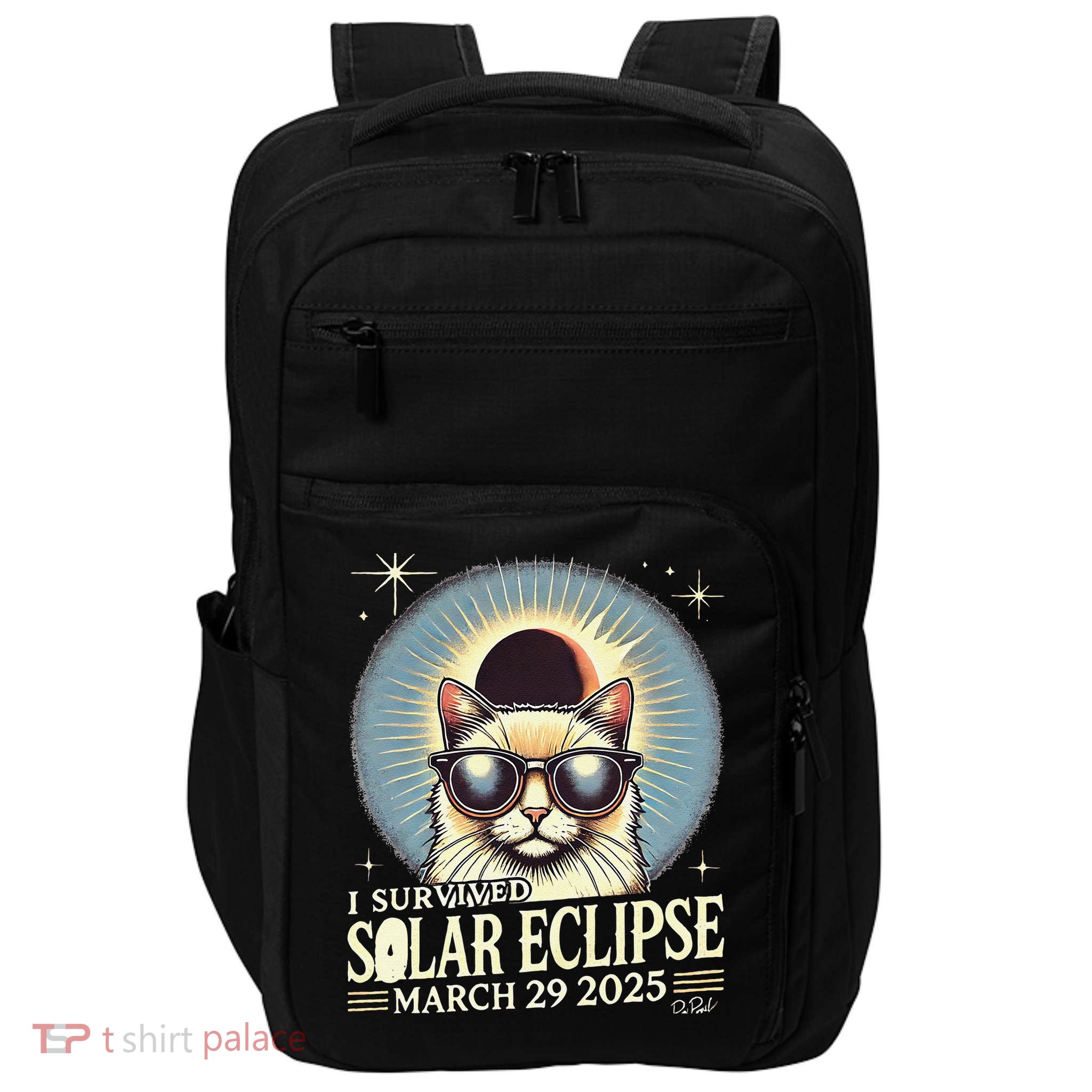 I Survived Partial Solar-Eclipse March 29 2025 Funny Cat Impact Tech Backpack