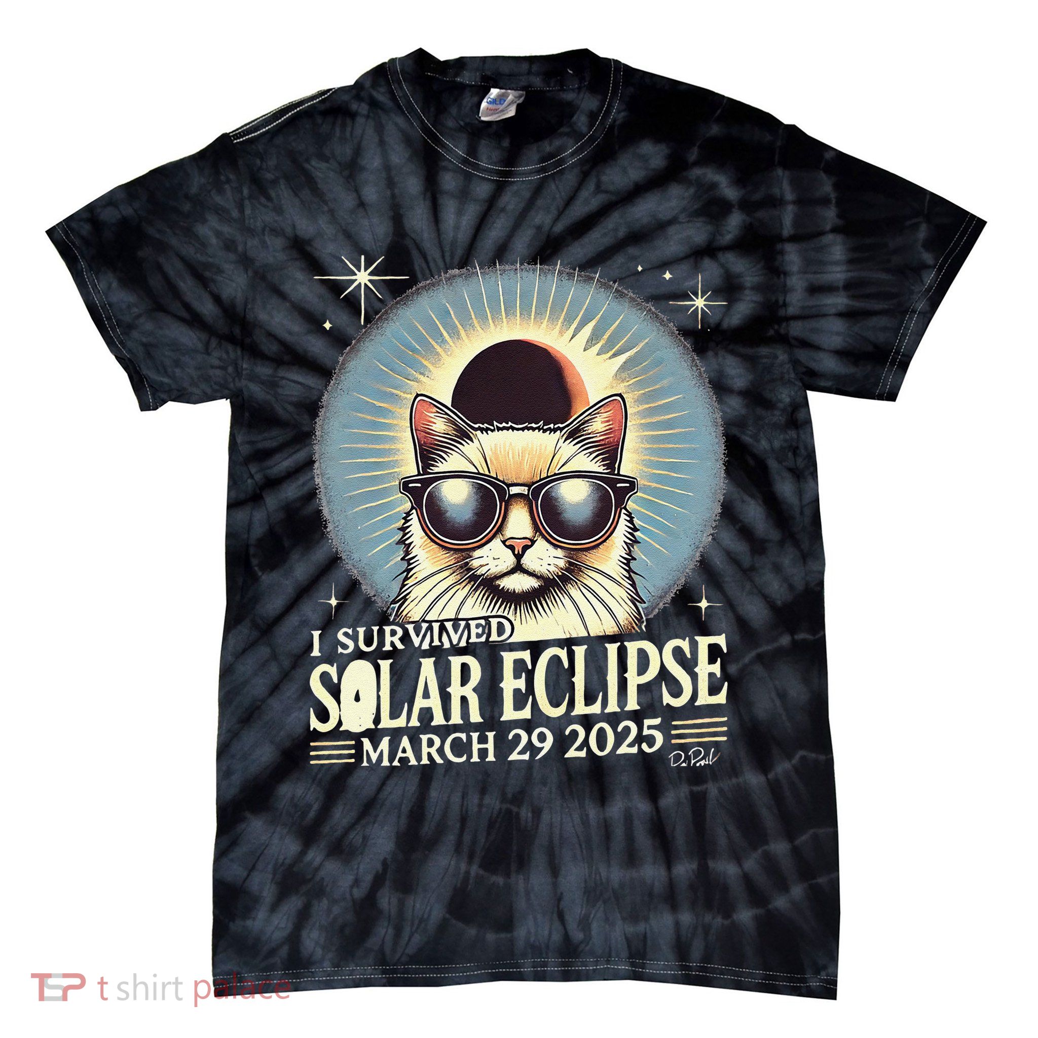 I Survived Partial Solar-Eclipse March 29 2025 Funny Cat Tie-Dye T-Shirt