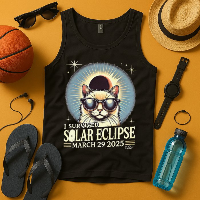 I Survived Partial Solar-Eclipse March 29 2025 Funny Cat Tank Top