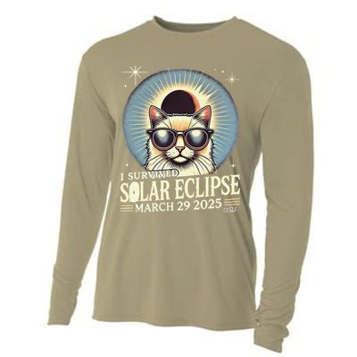I Survived Partial Solar-Eclipse March 29 2025 Funny Cat Cooling Performance Long Sleeve Crew