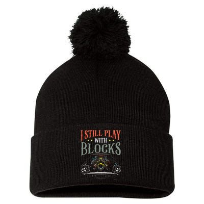 I Still Play With Blocks Vintage Car Engine Block Mechanic Pom Pom 12in Knit Beanie