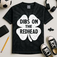 Irish St Patricks Day Shamrock Dibs On The Redhead Kids Tie-Dye T-Shirt