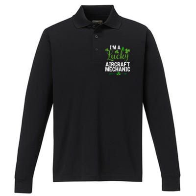 Irish St Patricks Day Costume I'm A Lucky Aircraft Mechanic Gift Performance Long Sleeve Polo