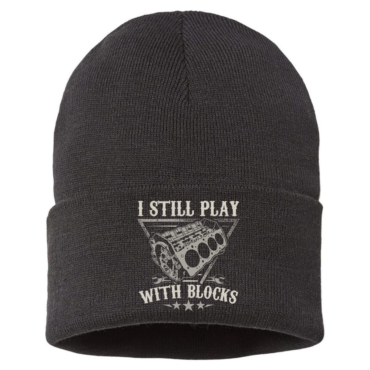 I Still Play With Blocks Car Mechanic Motor Engine Sustainable Knit Beanie