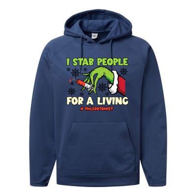 I Stab People For A Living Phlebotomist Christmas Xmas Performance Fleece Hoodie