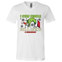 I Stab People For A Living Phlebotomist Christmas Xmas V-Neck T-Shirt