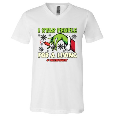 I Stab People For A Living Phlebotomist Christmas Xmas V-Neck T-Shirt