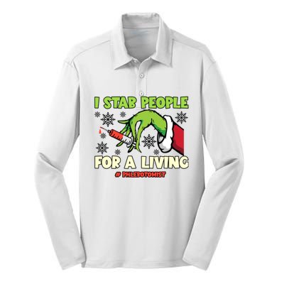 I Stab People For A Living Phlebotomist Christmas Xmas Silk Touch Performance Long Sleeve Polo