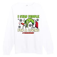 I Stab People For A Living Phlebotomist Christmas Xmas Premium Crewneck Sweatshirt