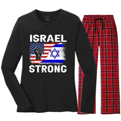 Israel Strong Pray For Israel Us Israel Flag Women's Long Sleeve Flannel Pajama Set 