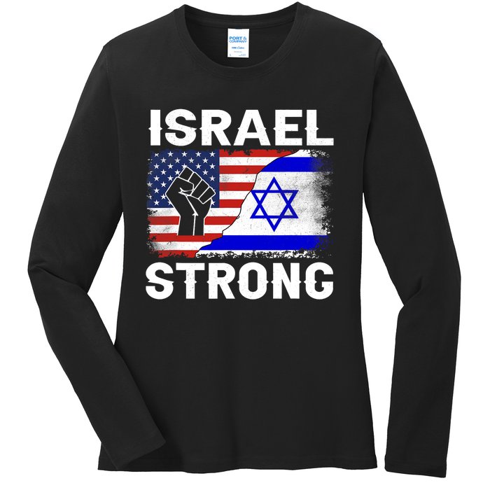 Israel Strong Pray For Israel Us Israel Flag Ladies Long Sleeve Shirt