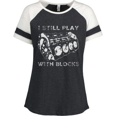 I Still Play With Blocks Racing Maintenance Mechanic Gift Enza Ladies Jersey Colorblock Tee