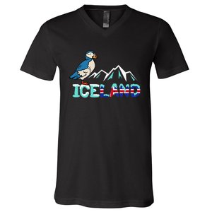 Iceland Stud Puffin Icelandic Bird Nordic V-Neck T-Shirt