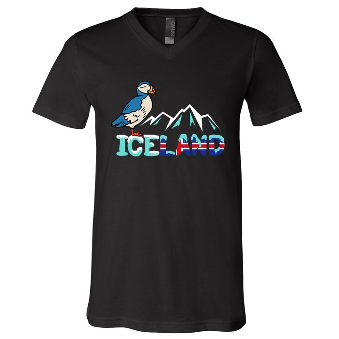 Iceland Stud Puffin Icelandic Bird Nordic V-Neck T-Shirt