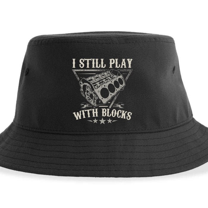 I Still Play With Blocks Car Mechanic Motor Engine Sustainable Bucket Hat