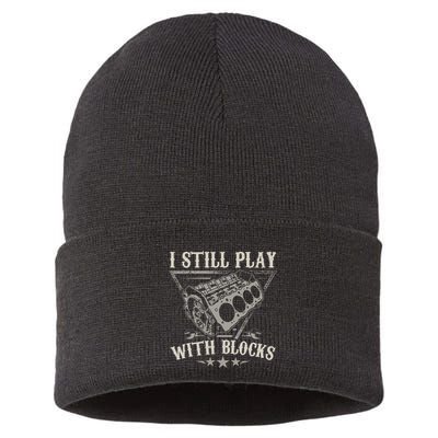 I Still Play With Blocks Car Mechanic Motor Engine Sustainable Knit Beanie