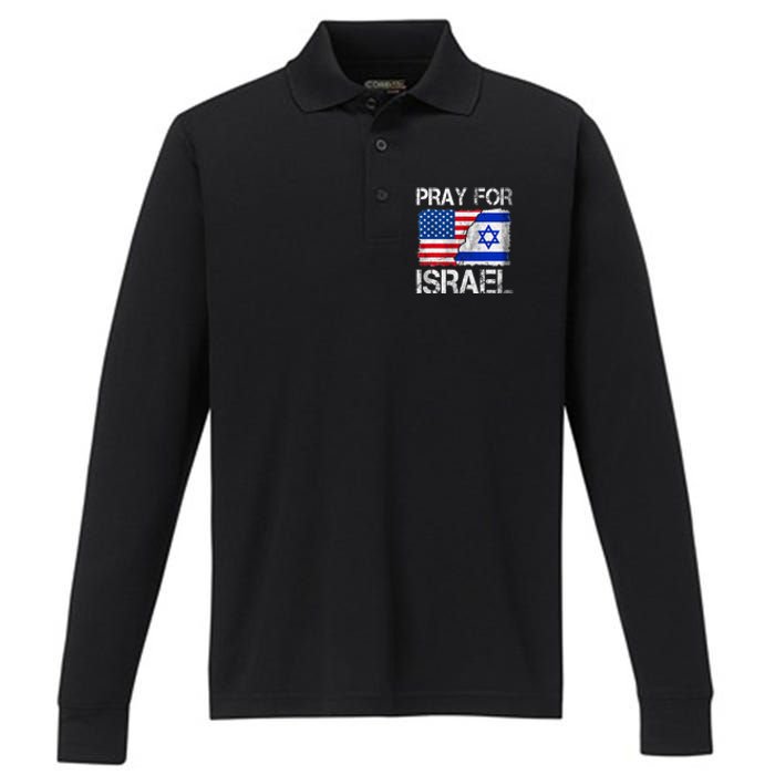 Israel Strong Pray For Israel US Israel Flag Performance Long Sleeve Polo