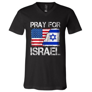 Israel Strong Pray For Israel US Israel Flag V-Neck T-Shirt