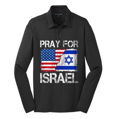 Israel Strong Pray For Israel US Israel Flag Silk Touch Performance Long Sleeve Polo